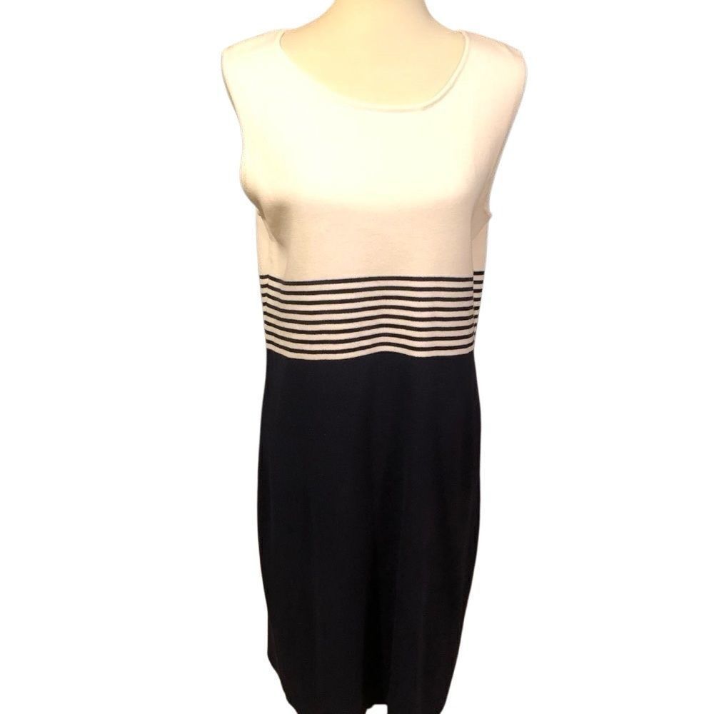 Jessica Holbrook Easy Care Navy Blue & White Striped Sleeveless Sweater Dress Si